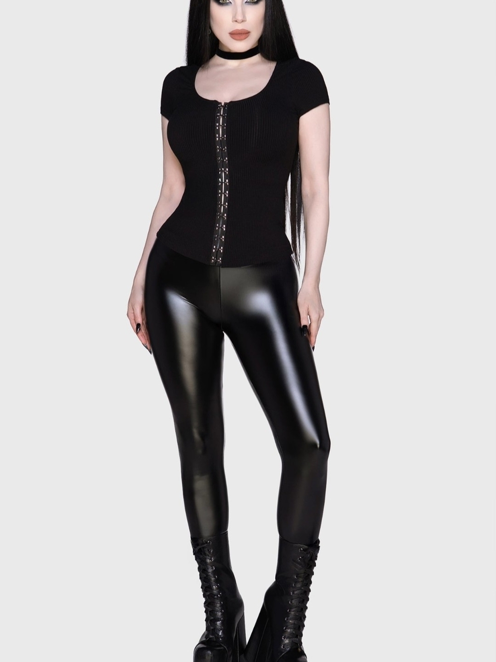 Killstar Black Shiny Faux Leather Leggings - Picture 2 of 3